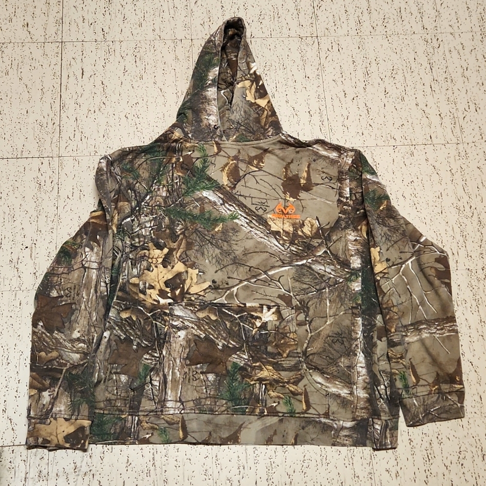 Realtree Hunting Camo Pullover Sweater Green, Tan And Brown With Orange Logo